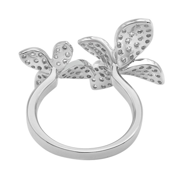 Rachel Koen Diamond Double Flower Cocktail Ring 18K White Gold 0.97Ctw Size 6.75 - Picture 4 of 4